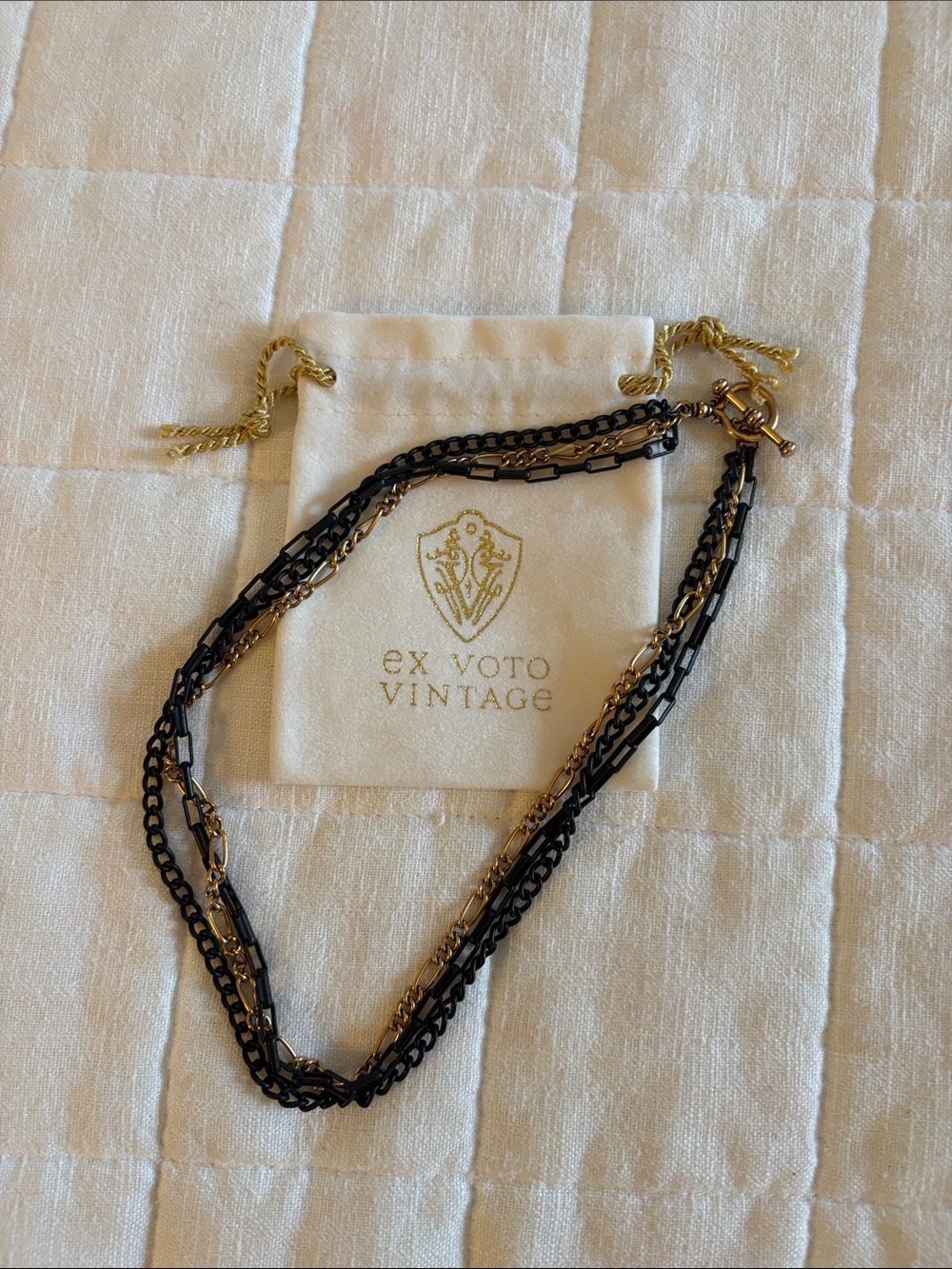 Ex voto vintage multi-Strand Black and Gold Layered Necklace - Women Jewelry